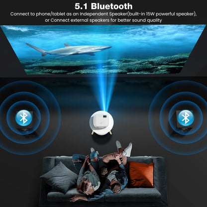 Projector with Wifi and Bluetooth Portable Projectors, 4K Support Mini Projector with Speaker, FHD Native 1080P Projectors for Outdoor Movies Home Theater