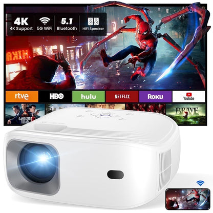 Projector with Wifi and Bluetooth Portable Projectors, 4K Support Mini Projector with Speaker, FHD Native 1080P Projectors for Outdoor Movies Home Theater